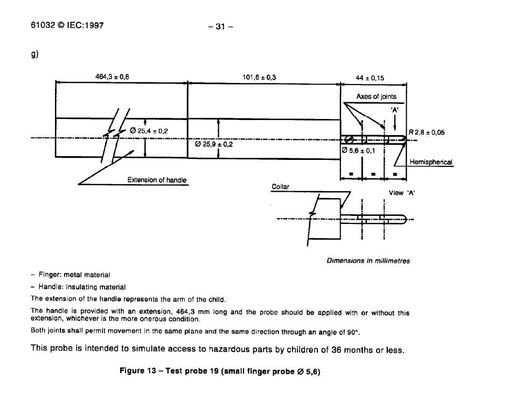 IEC61032 An toàn trẻ em Đầu dò ngón tay thử nghiệm nhỏ 19